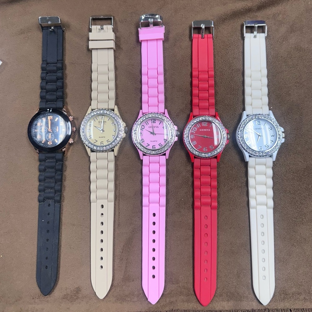 Set of Five Colorful Silicone Strap Watches